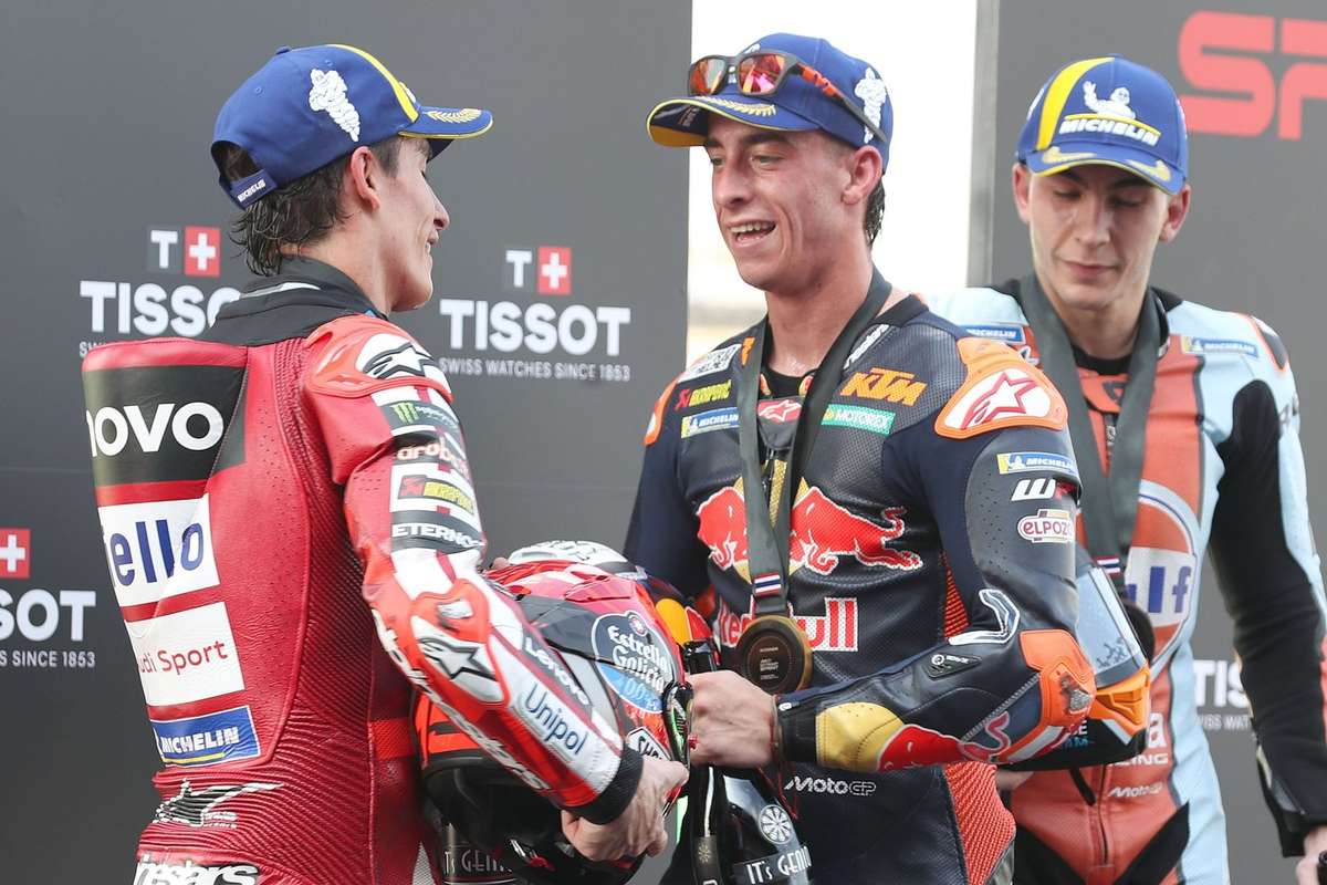 Pedro Acosta on the podium after winning the Buriram sprint, securing the early championship lead ahead of the main race