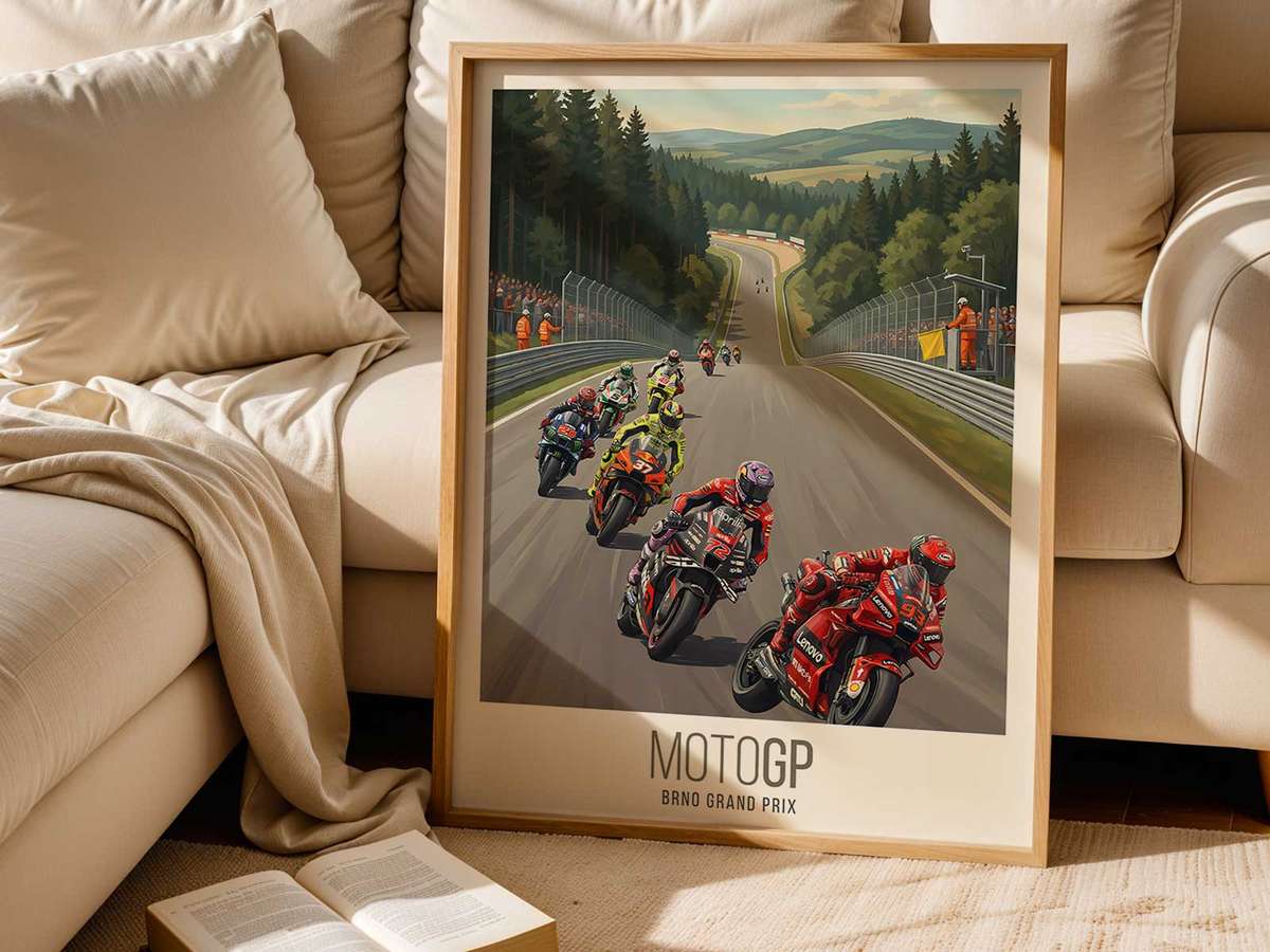 Acosta MotoGP wall art showcasing race action framed by a bold circuit atmosphere and a fast-paced visual character