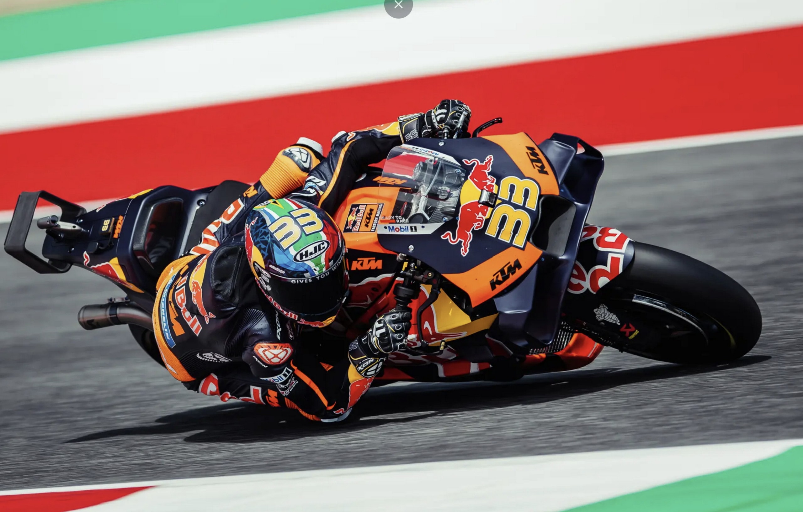 Brad Binder KTM RC16 at Mugello with 366.1 km/h top-speed context