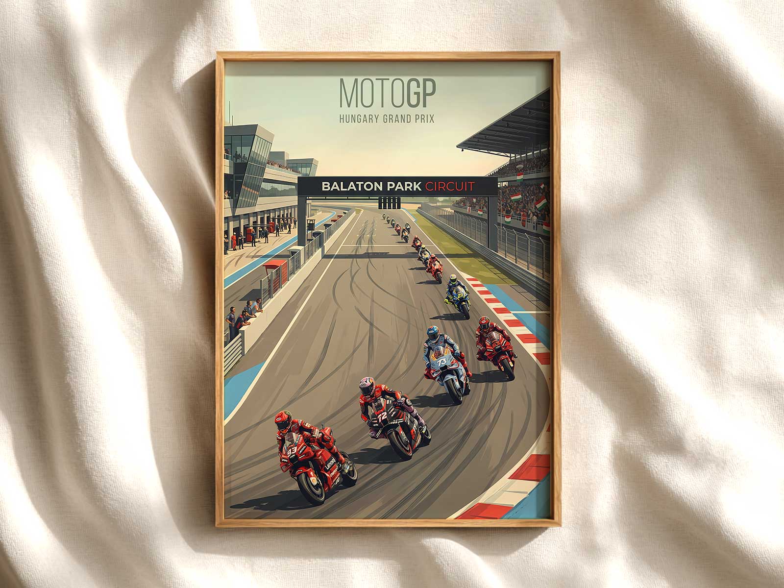 Alex Marquez poster integrating sweeping circuit landscape with distant hills and atmospheric haze