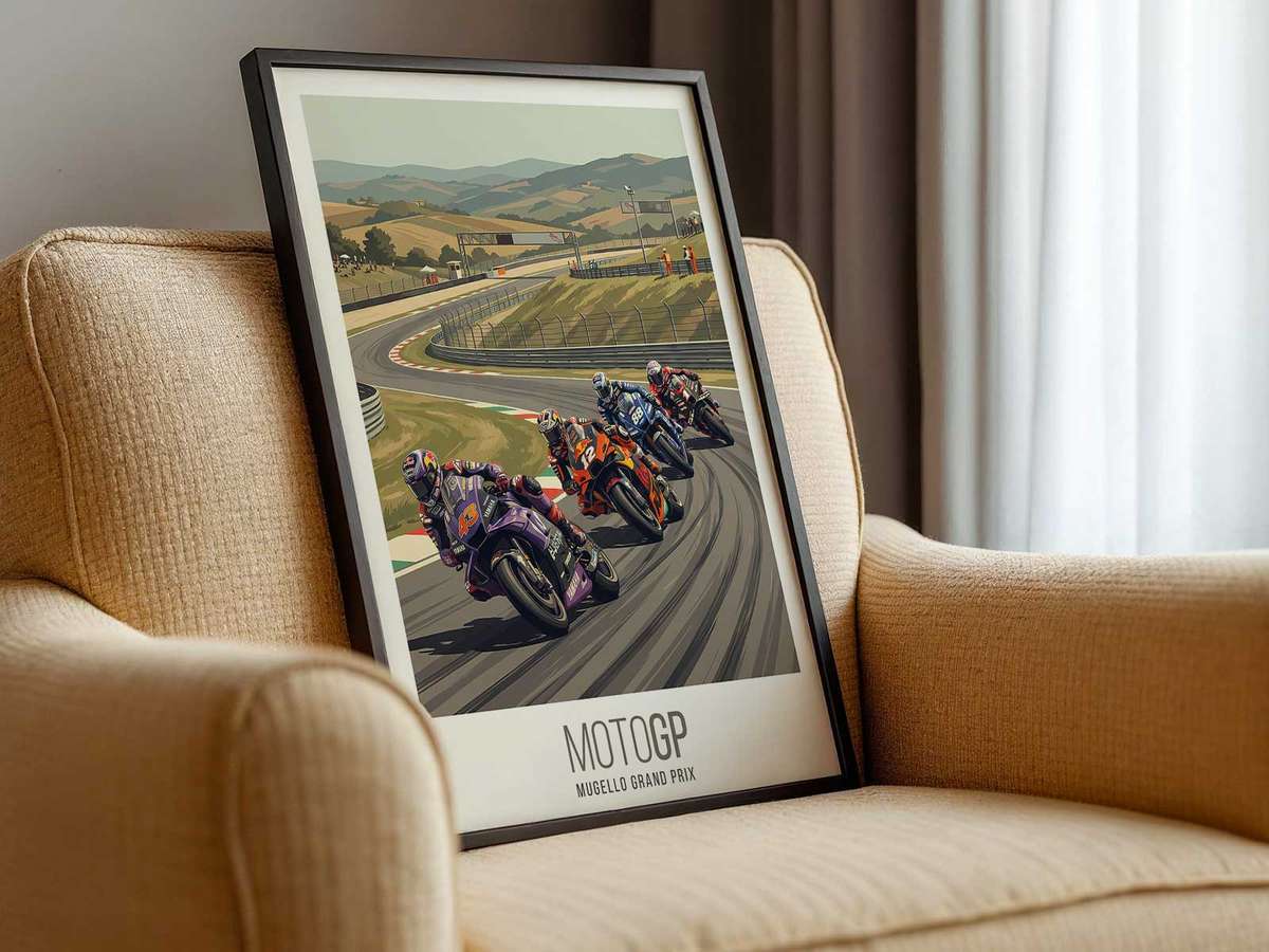 Poster combining archival photographic overlays of a sport bike with distressed film grain and handwritten notes