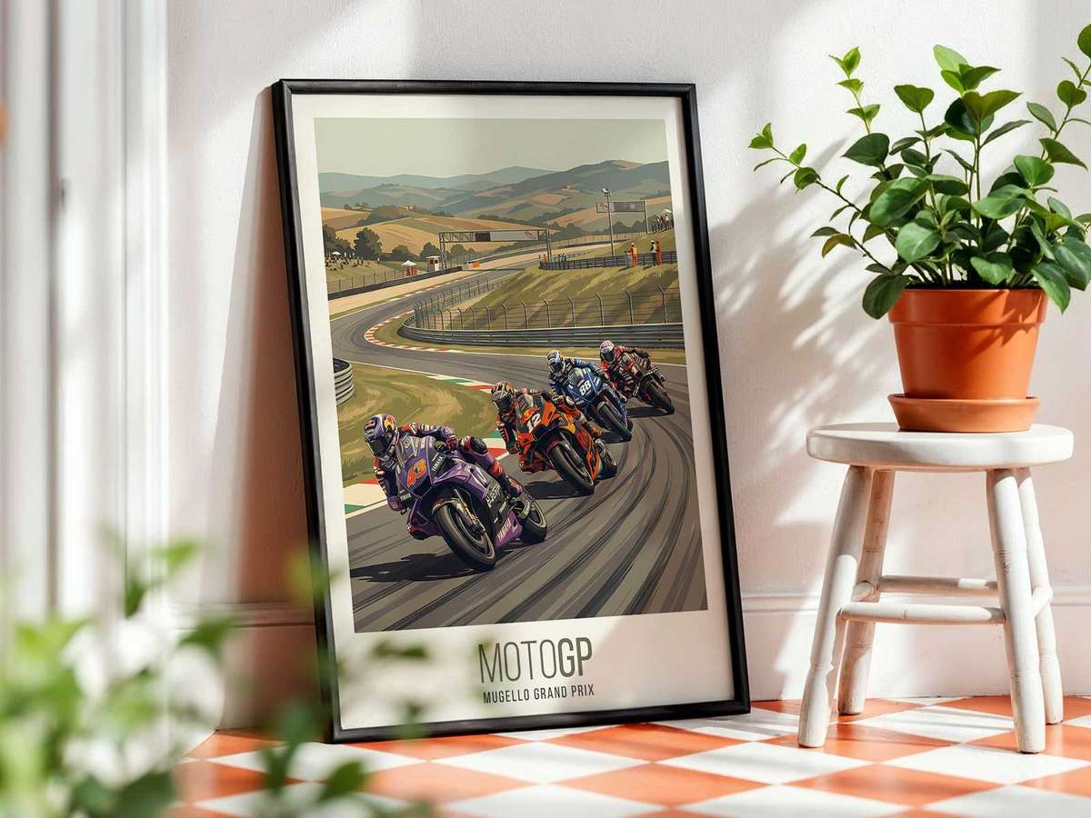 Close-up portrait of a sport bike number plate rendered in classic typography and aged tones