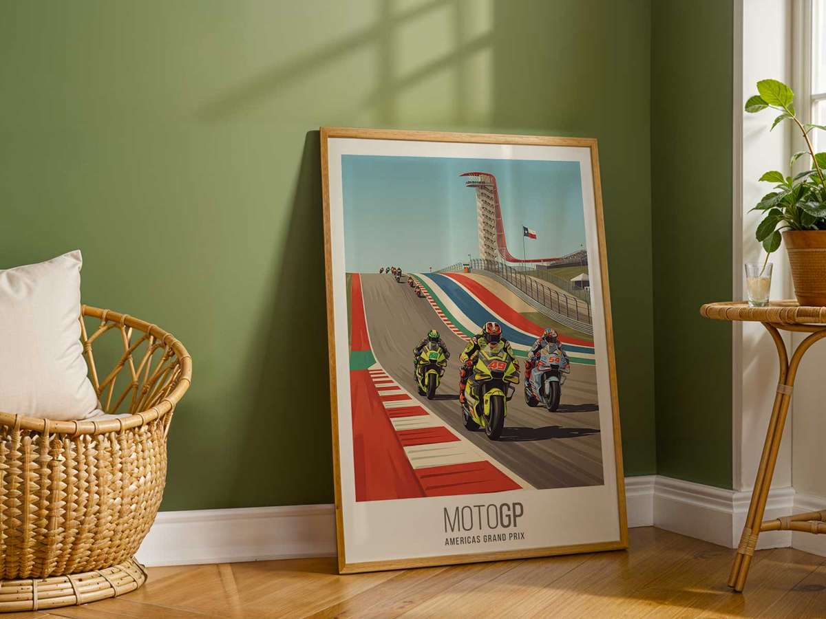 Ducati MotoGP decorative print featuring motorsport engineering and intense visual movement for motorsport fans
