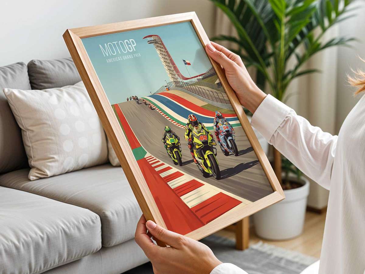 Artistic wall art centered on Ducati MotoGP with a fast-paced atmosphere