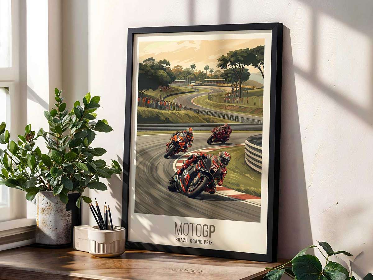Ducati MotoGP wall art combining racing lines with dramatic circuit energy inspired by collector racing in a fast-paced composition