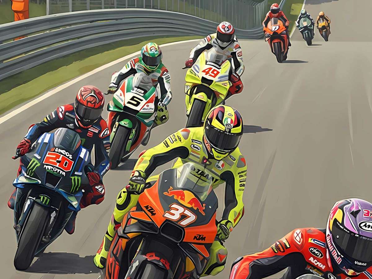 Yamaha MotoGP machine leaned over sharply through a corner, rider knee grazing the asphalt