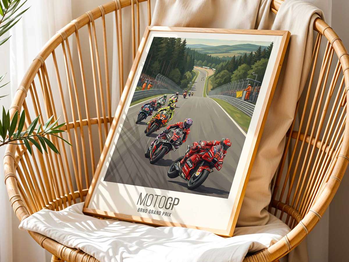 Honda MotoGP wall art showcasing speed-focused composition with trackside detail and a dynamic visual character