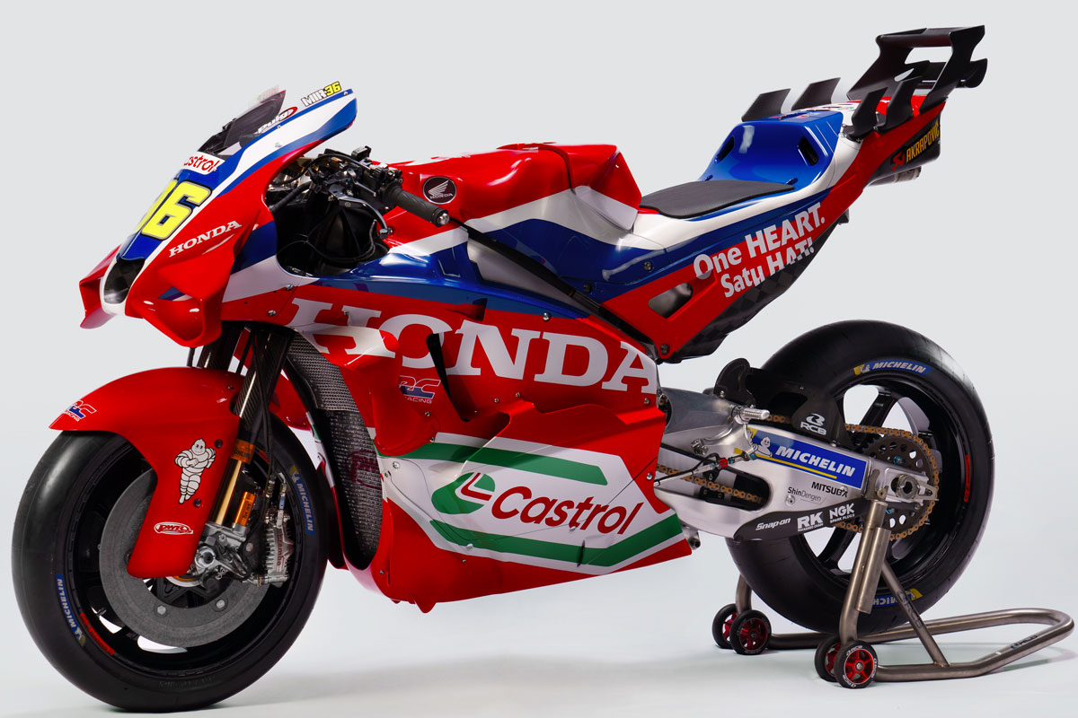 Side profile of the Honda RCV 2022 showing aerodynamic fairing and chassis layout