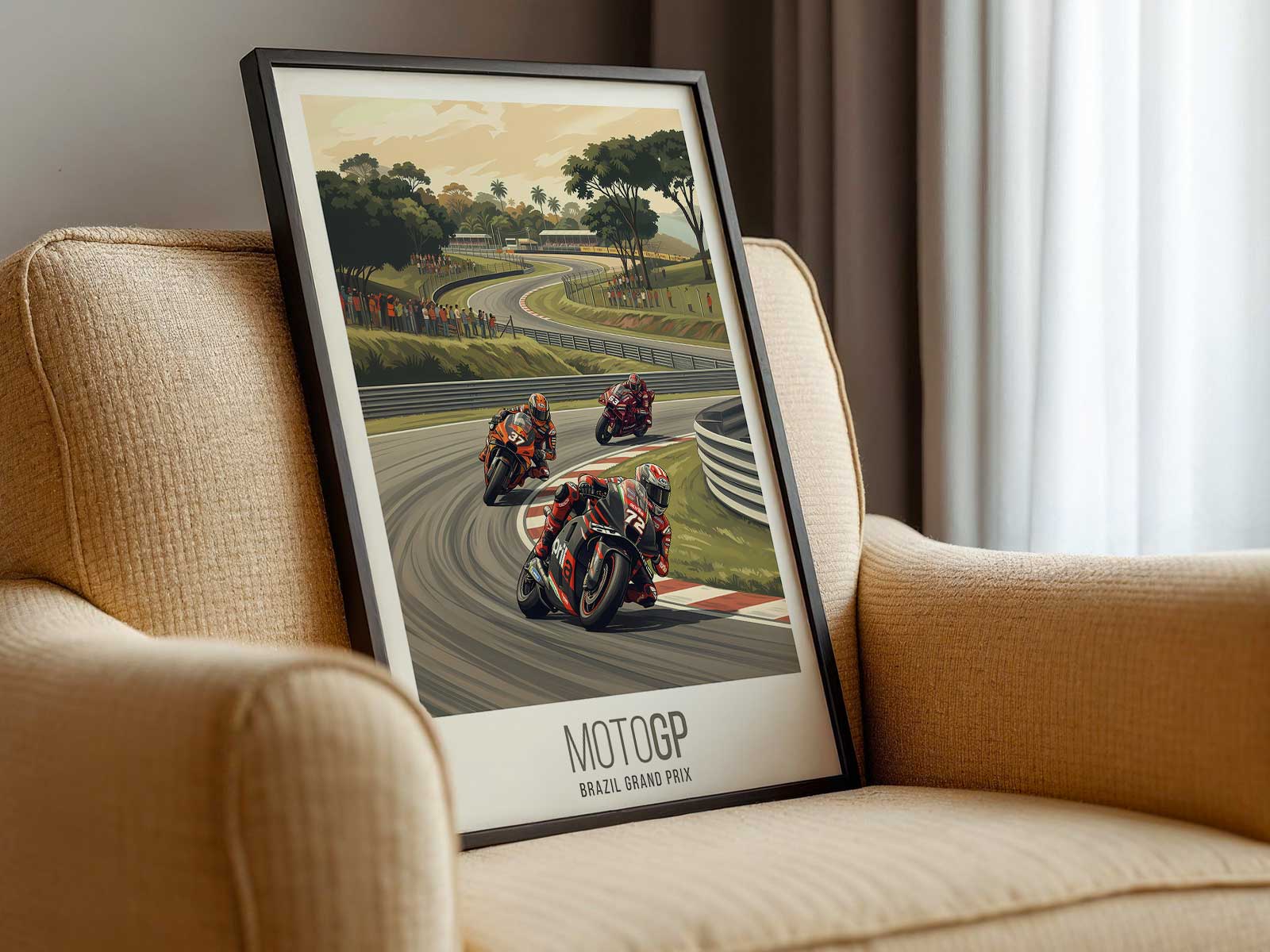 KTM MotoGP rider celebrating on the podium for the team's first top-three finish, holding the trophy and waving to fans