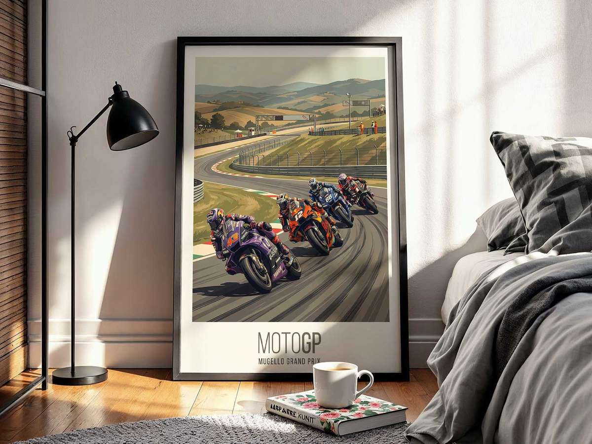 Blurred motion of a KTM RC16 cornering at speed, creating a sense of tension and dynamic movement