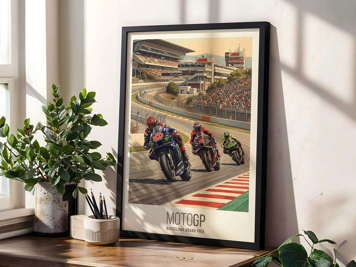 Close-up of a limited edition badge and print details on the Fabio Quartararo poster, with edition number and paper grain…
