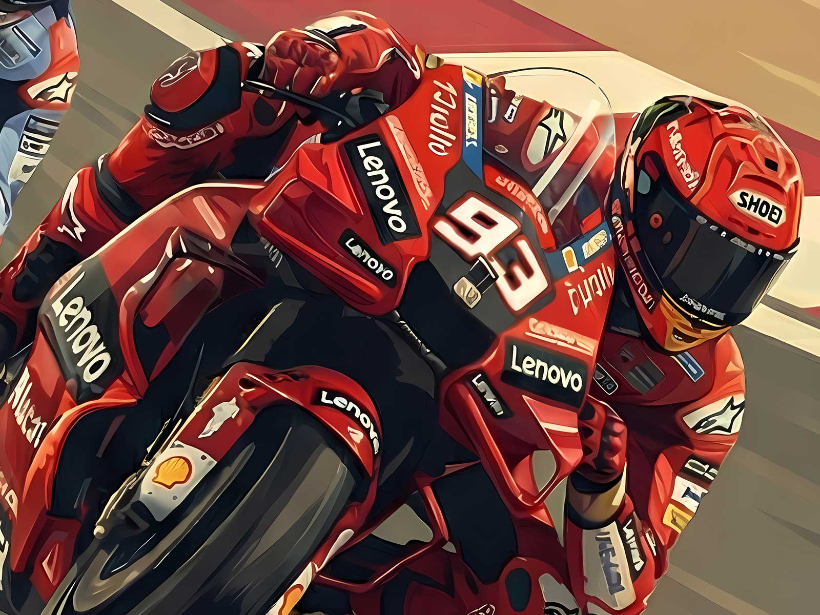 A MotoGP rider leaning through Losail's sweeping right-hander that tests corner speed and bike stability