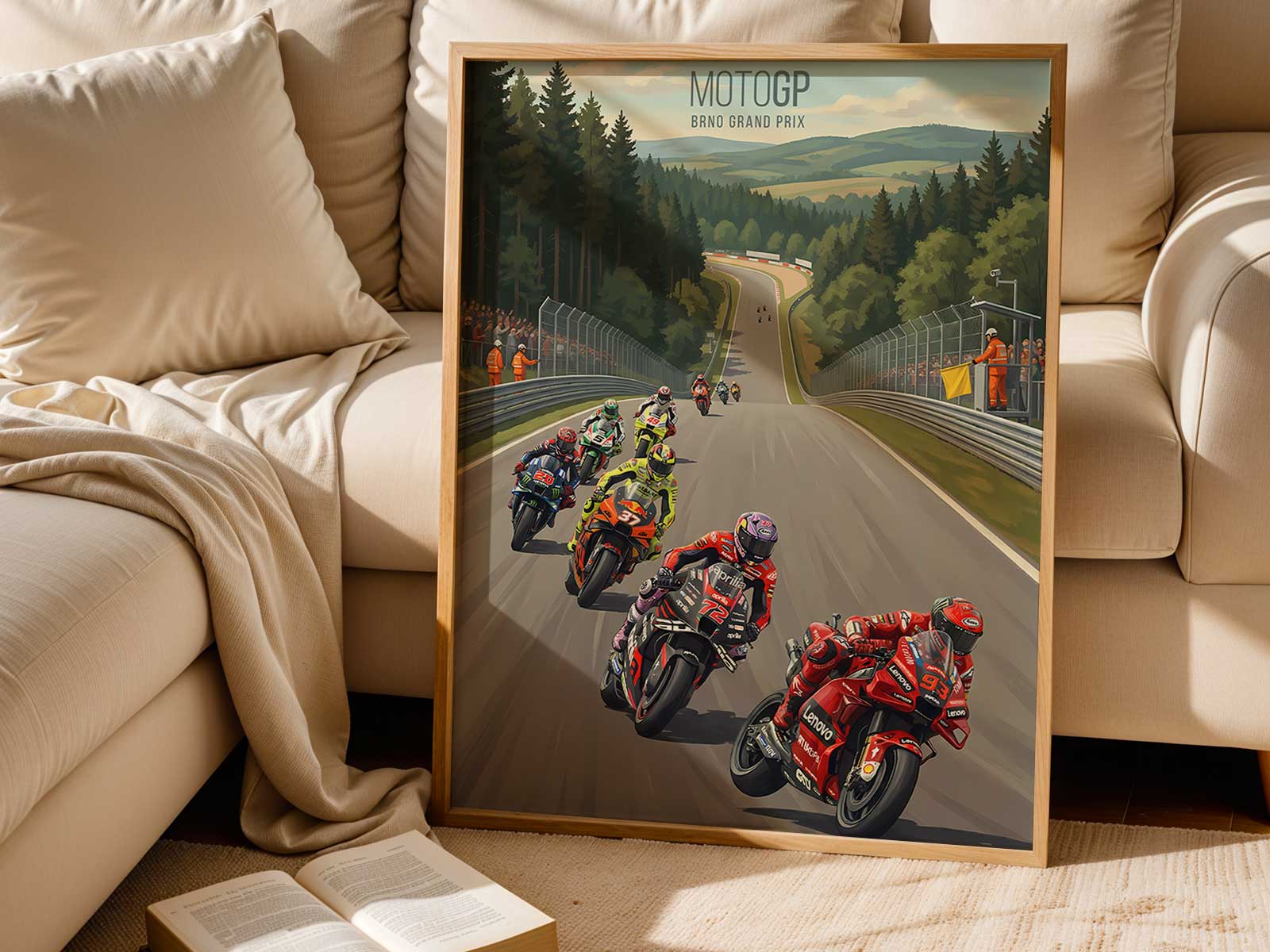 Marc Marquez MotoGP attack line art print for racing wall decor and premium poster artwork