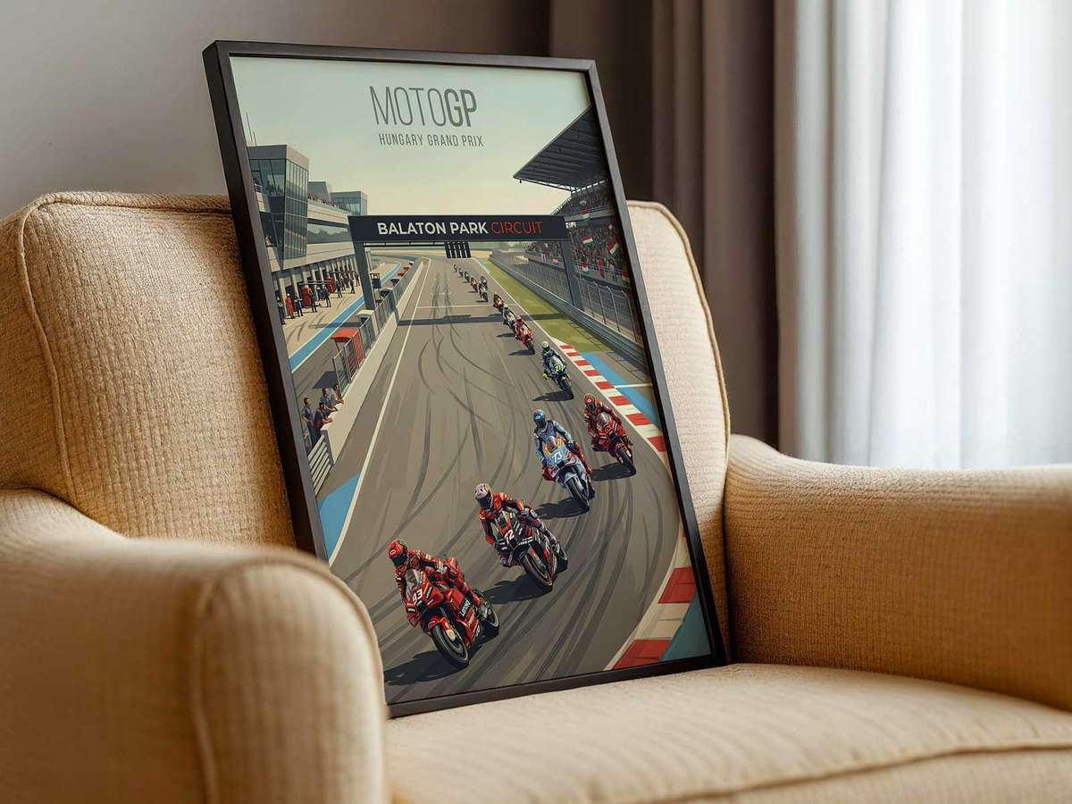 Dynamic MotoGP racing scene with a motorcycle shifting from straight-line speed into corner entry