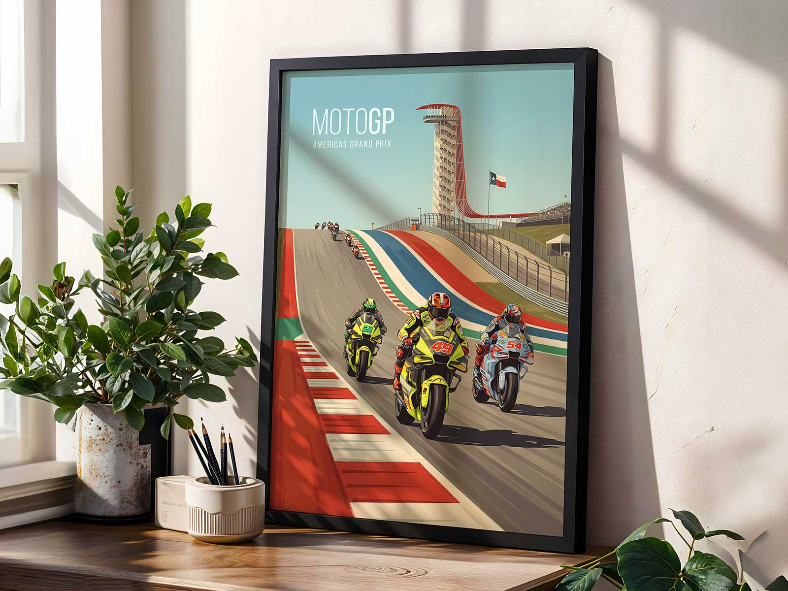 MotoGP Austin Texas speed and cornering poster print for wall decor