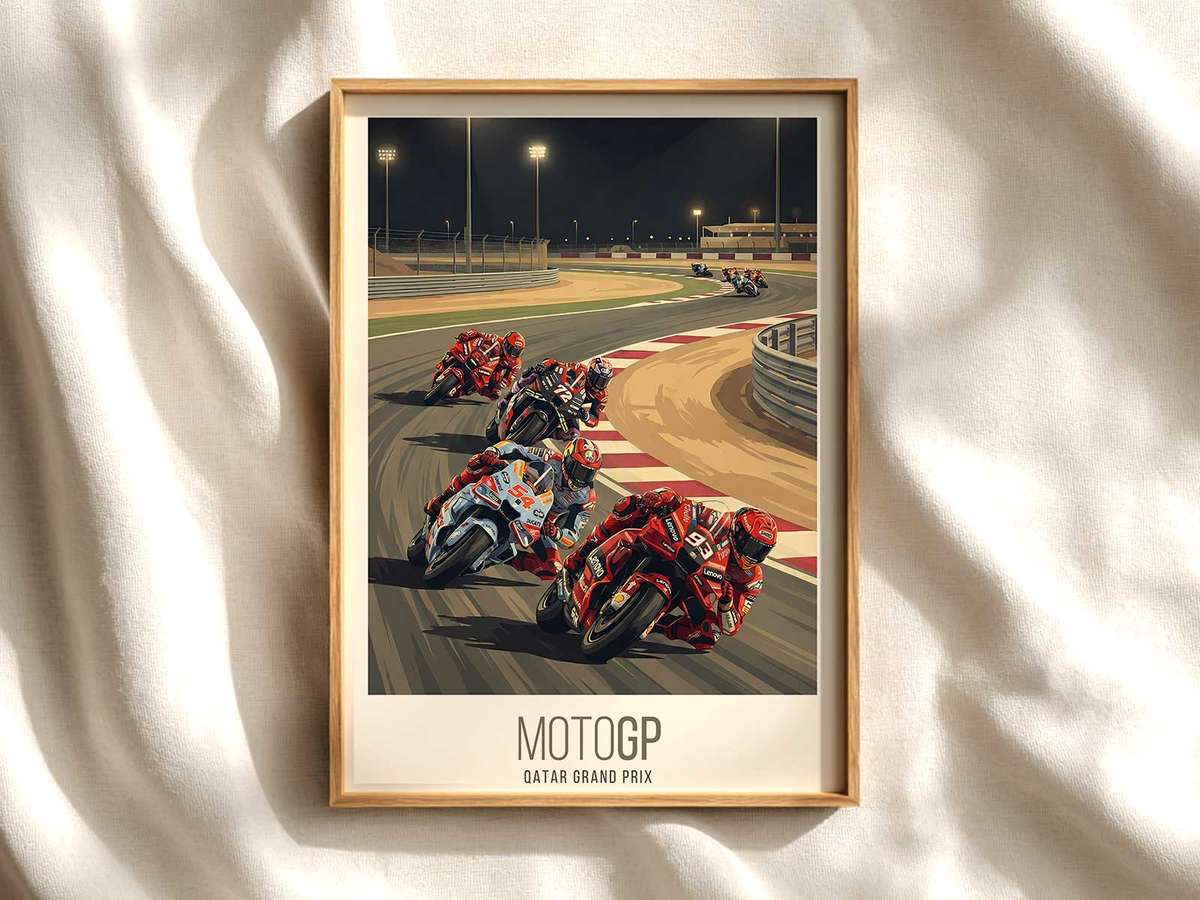 Qatar Night Race Poster Close-Up MotoGP poster shown as premium motorcycle racing wall art