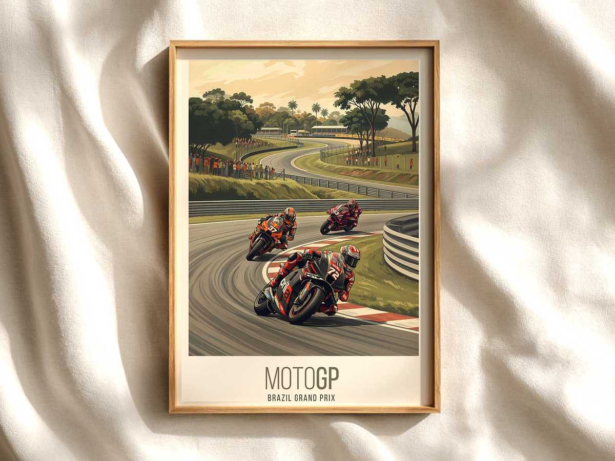 Ducati MotoGP Senna Curve Poster Composition MotoGP poster shown as premium motorcycle racing wall art