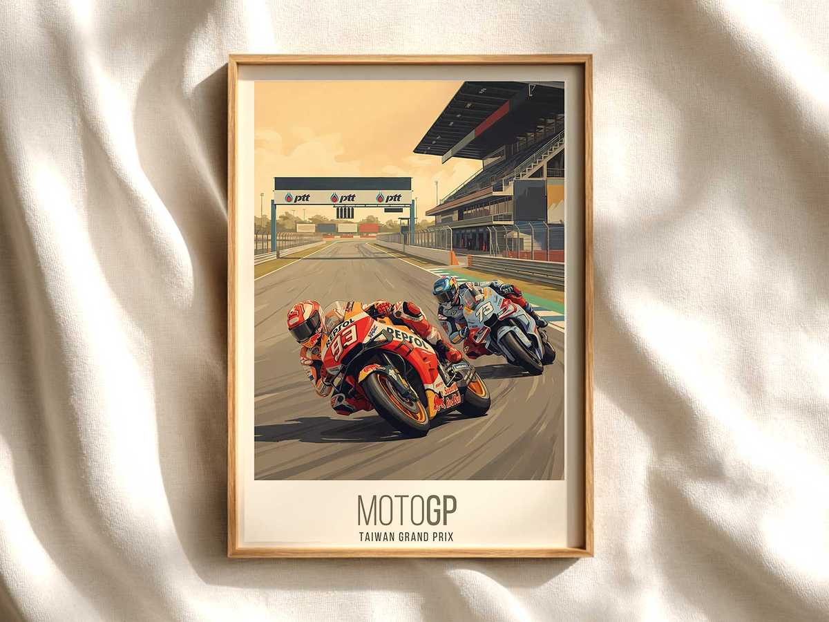 MotoGP Thailand wide circuit view print MotoGP poster shown as premium motorcycle racing wall art