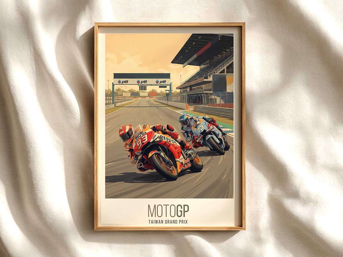 MotoGP Thailand wide circuit view print MotoGP poster shown as premium motorcycle racing wall art