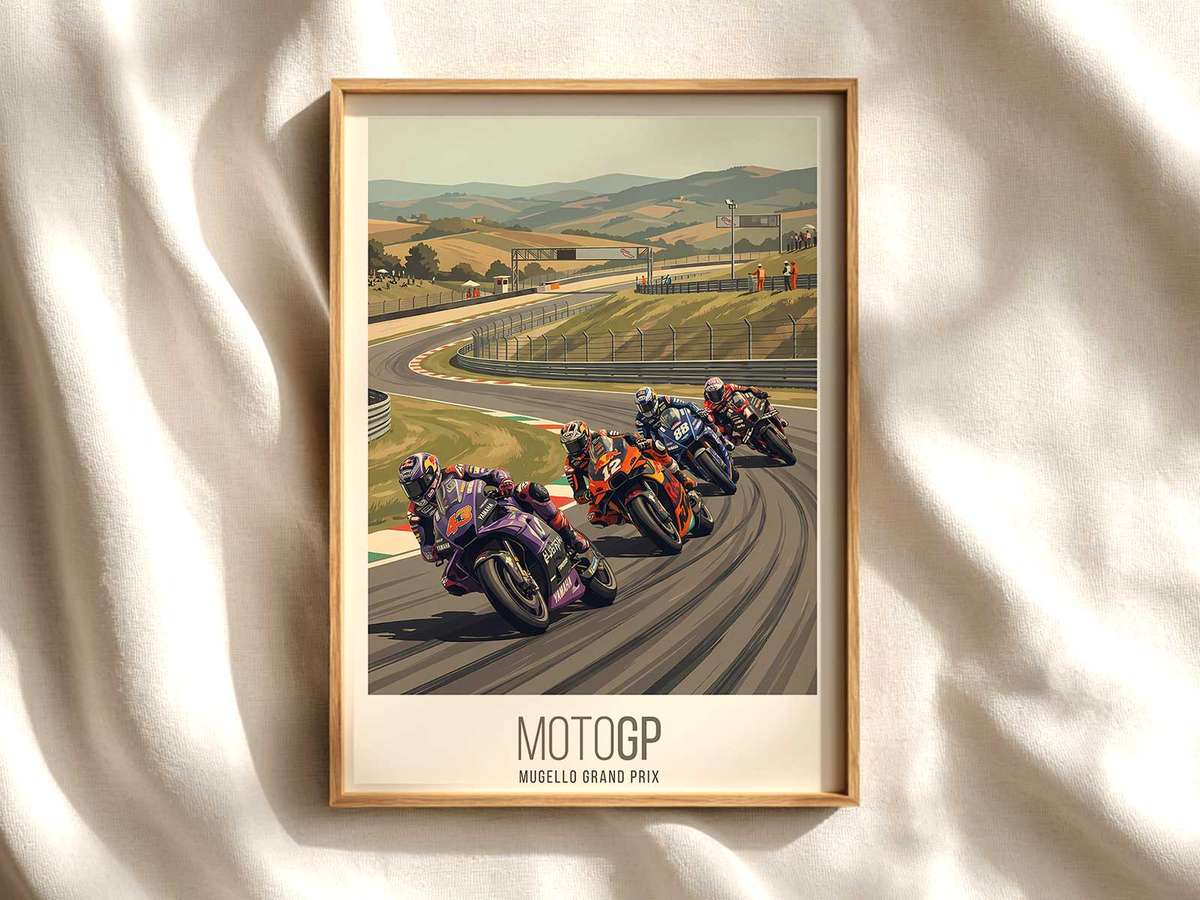 Aprilia MotoGP Mugello Flow Poster MotoGP poster shown as premium motorcycle racing wall art