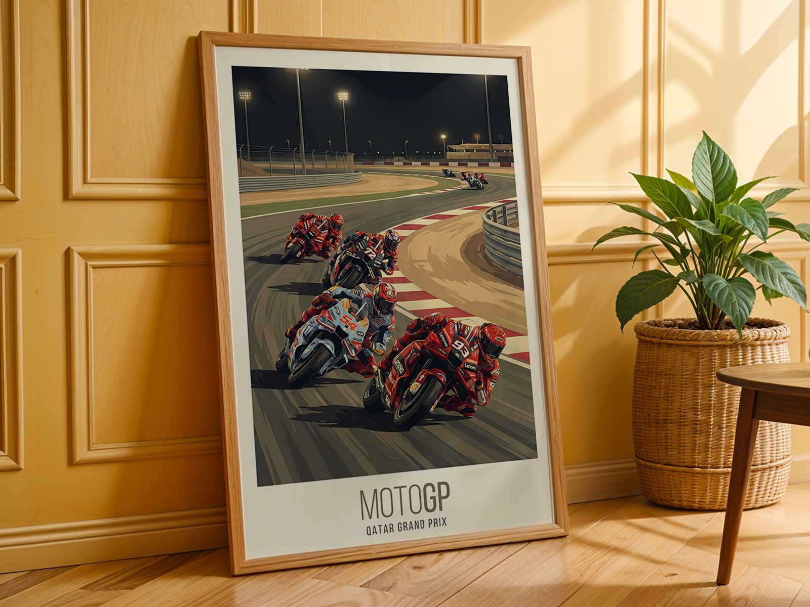 Ducati MotoGP accelerating onto Lusail straight after corner exit
