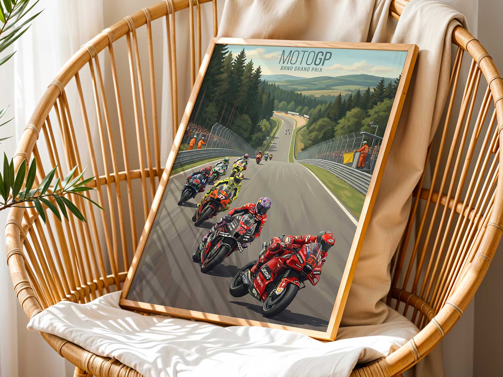 MotoGP Marquez rider motion poster artwork for fan wall decor with high-speed race atmosphere