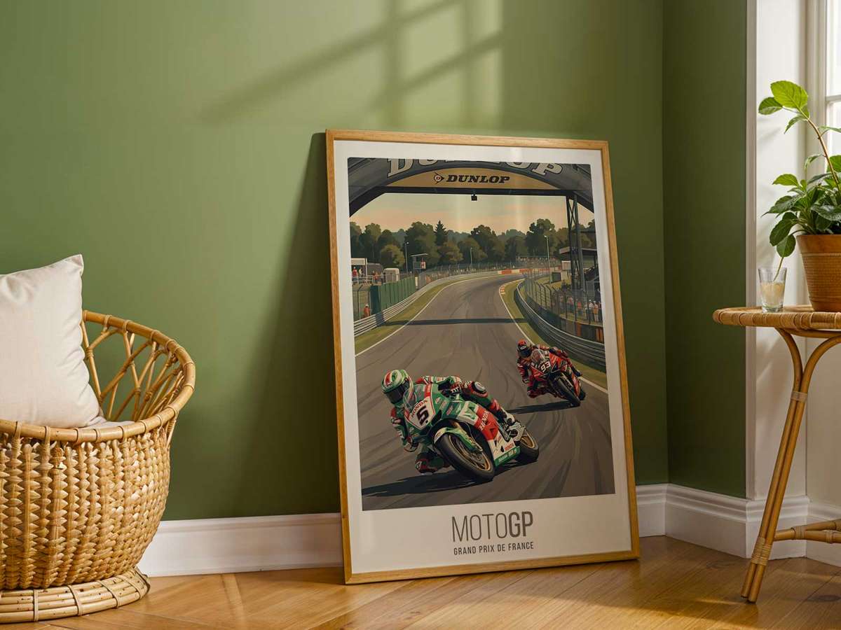 Gallery-style MotoGP Motorcycle artwork with artistic details for modern living space decor