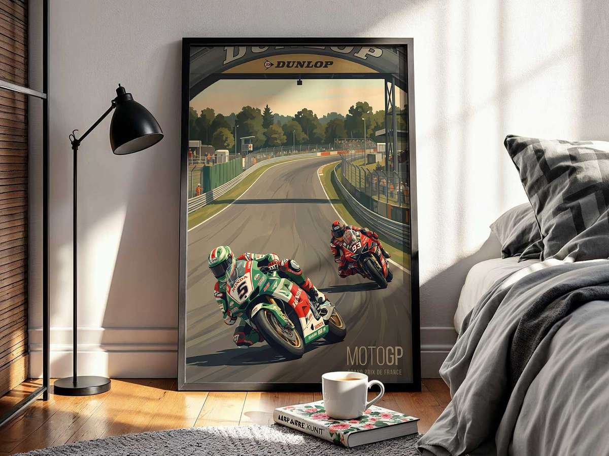 Refined wall art centered on MotoGP Motorcycle with a competitive atmosphere