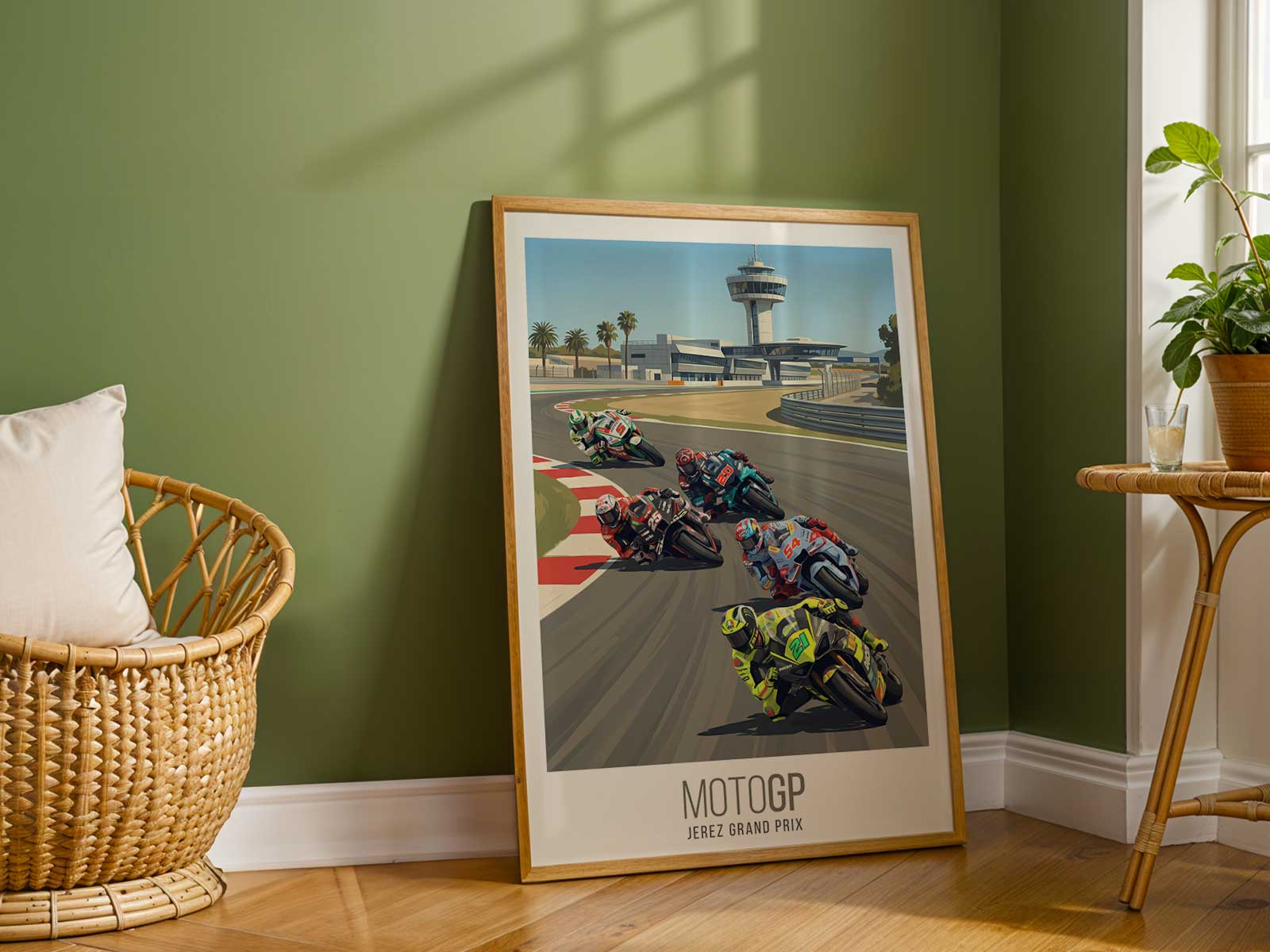 Split-image comparison showing a MotoGP prototype powertrain beside an R1 Superbike engine for scale