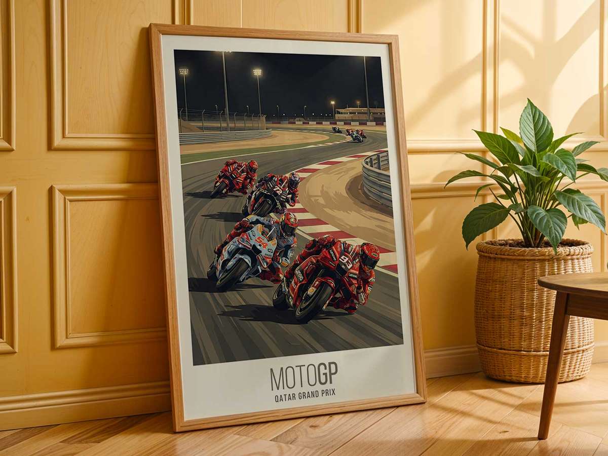 Decorative MotoGP Qatar artwork designed for racing enthusiasts and garage decor