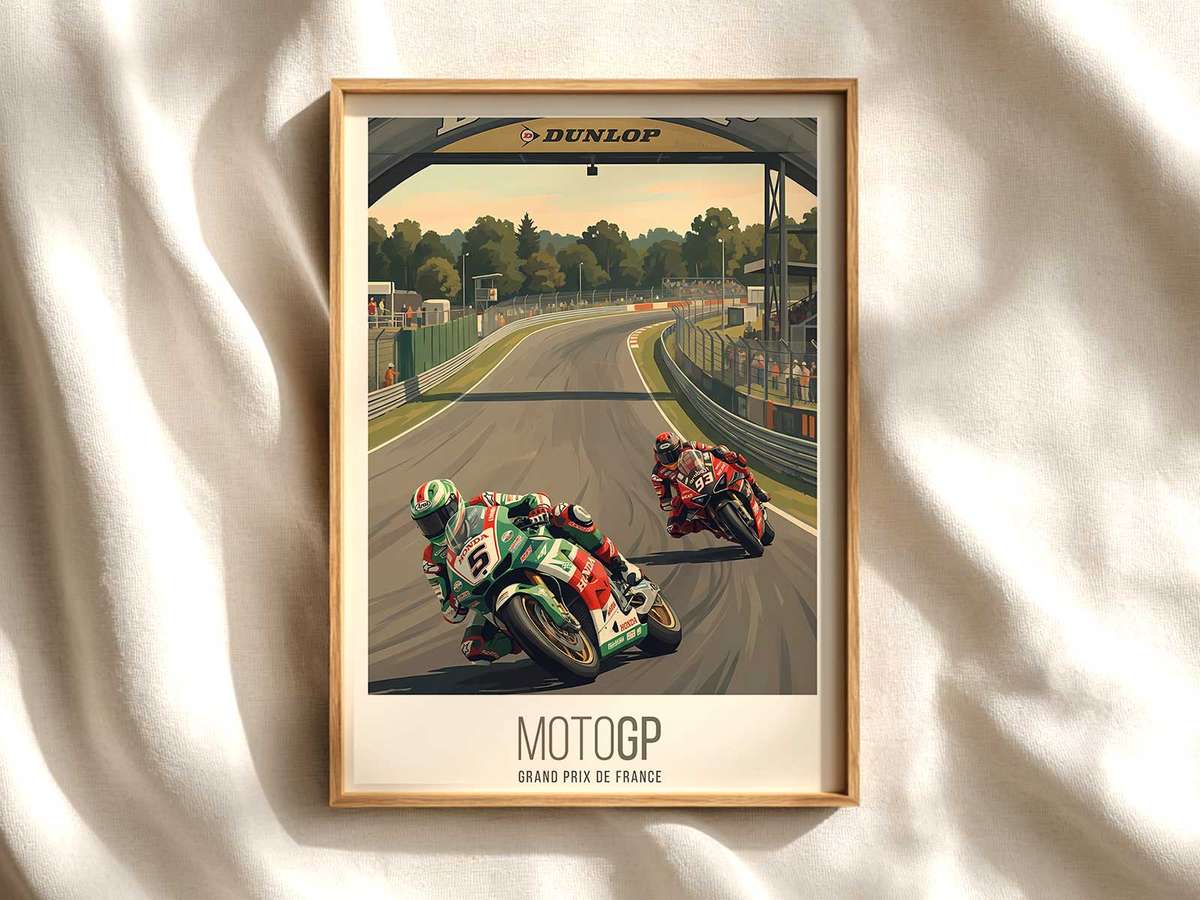 Ducati MotoGP Poster Sculptural Profile MotoGP poster shown as premium motorcycle racing wall art