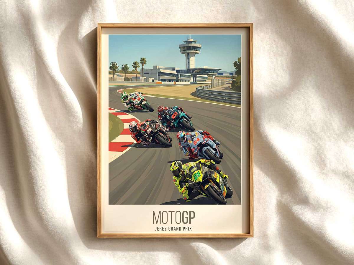 Sunset Circuit Silhouette - MotoGP Bike Poster MotoGP poster shown as premium motorcycle racing wall art