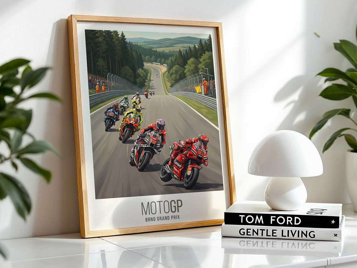 Stylized illustration of Motogp presented through motorsport engineering and intense visual movement