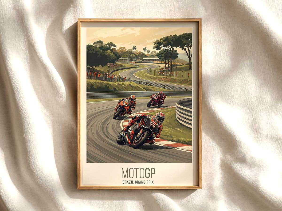 Ducati MotoGP Senna Curve Poster Composition MotoGP poster shown as premium motorcycle racing wall art