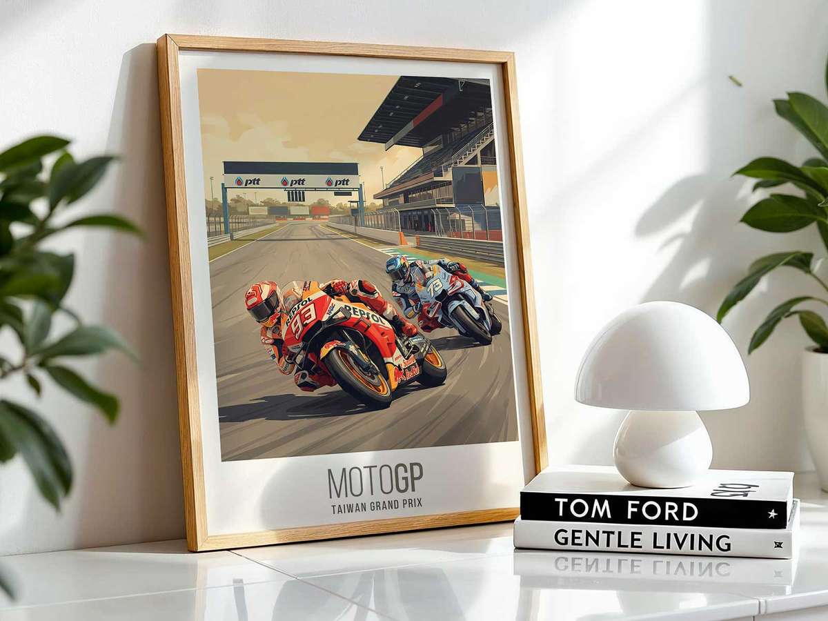 Artistic wall art of MotoGP Thailand Chang Circuit created for gaming room decor