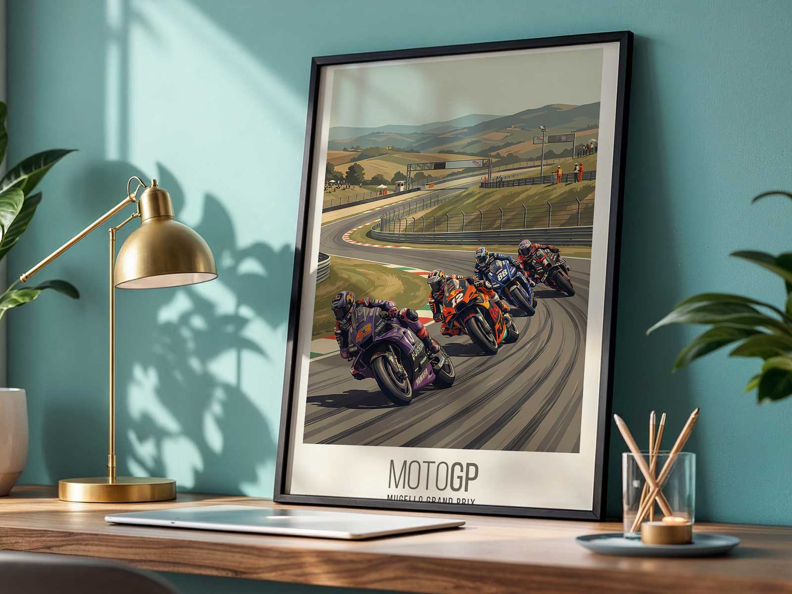 MotoGP bike on the long front straight at Phillip Island with ocean winds affecting rider stability