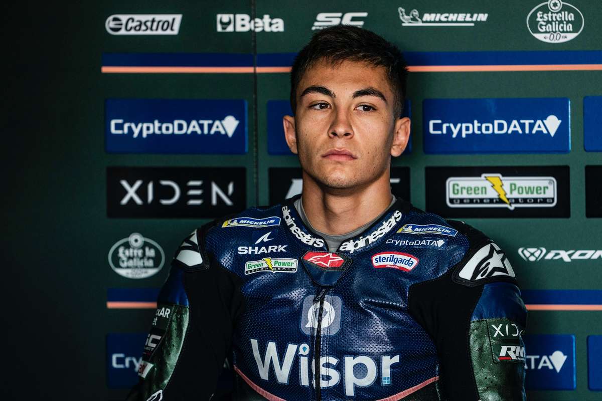 Raúl Fernández on the Moto2 2021 podium after securing runner-up position in the championship