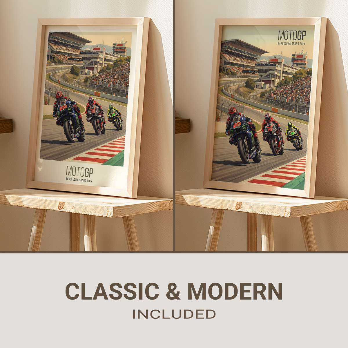 Full view of a retro-style Fabio Quartararo poster with warm tones, vintage textures, and a stylized portrait of the rider