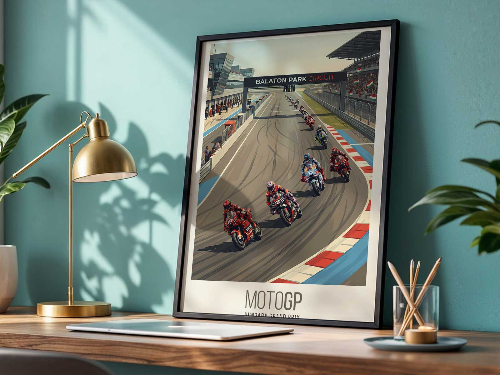 Marc Márquez receiving the winner's trophy for his 100th Grand Prix victory
